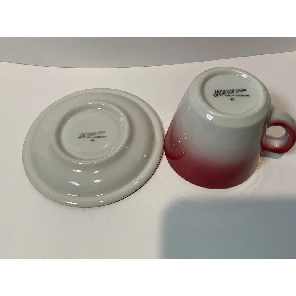 Jackson China Coffee Tea Cups Saucers Set 5 Pink White Ombre Restaurant‎ Ware